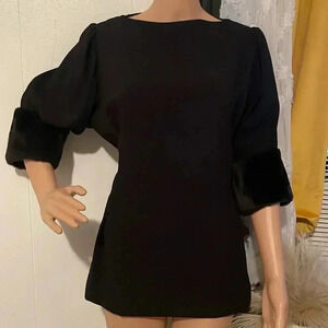 Zara black faux fur cuff sleeve black tie waist